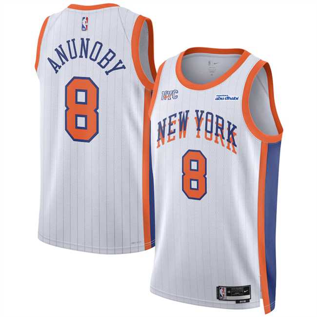 Mens New Yok Knicks #8 OG Anunoby White 2024-25 City Edition Stitched Jersey Dzhi